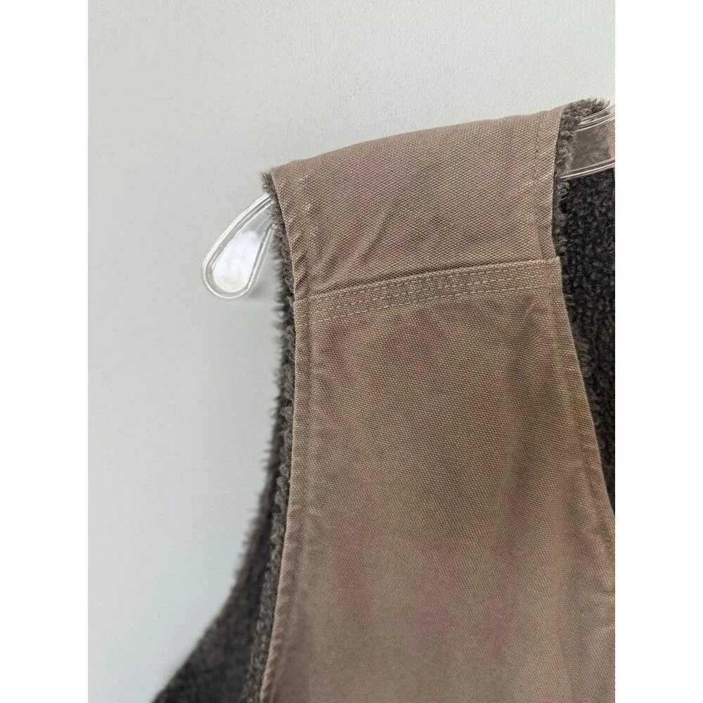 Carhartt Mens M Grey Fleece Lined V-Neck Canvas Vest Utility Workwear Farmcore